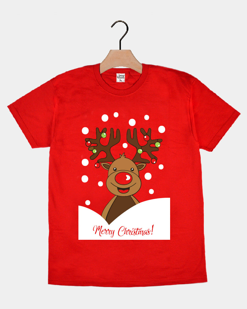 T-shirt de Natal Vermelha para Família com Rena Rudolph