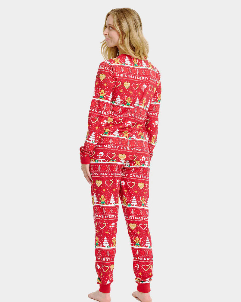 Pijama de Natal Adultos Unisex Vermelho Gingercookies Algodão Orgánico