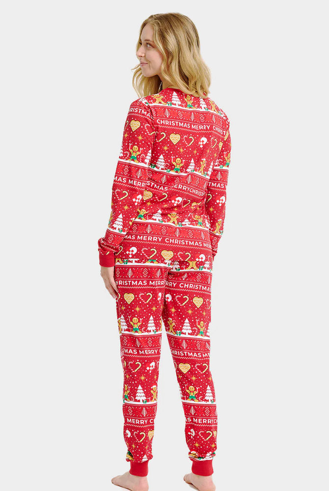 Pijama de Natal Adultos Unisex Vermelho Gingercookies Algodão Orgánico