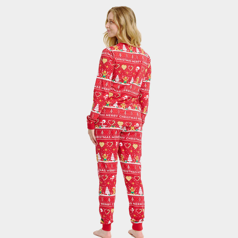 Pijama de Natal Adultos Unisex Vermelho Gingercookies Algodão Orgánico