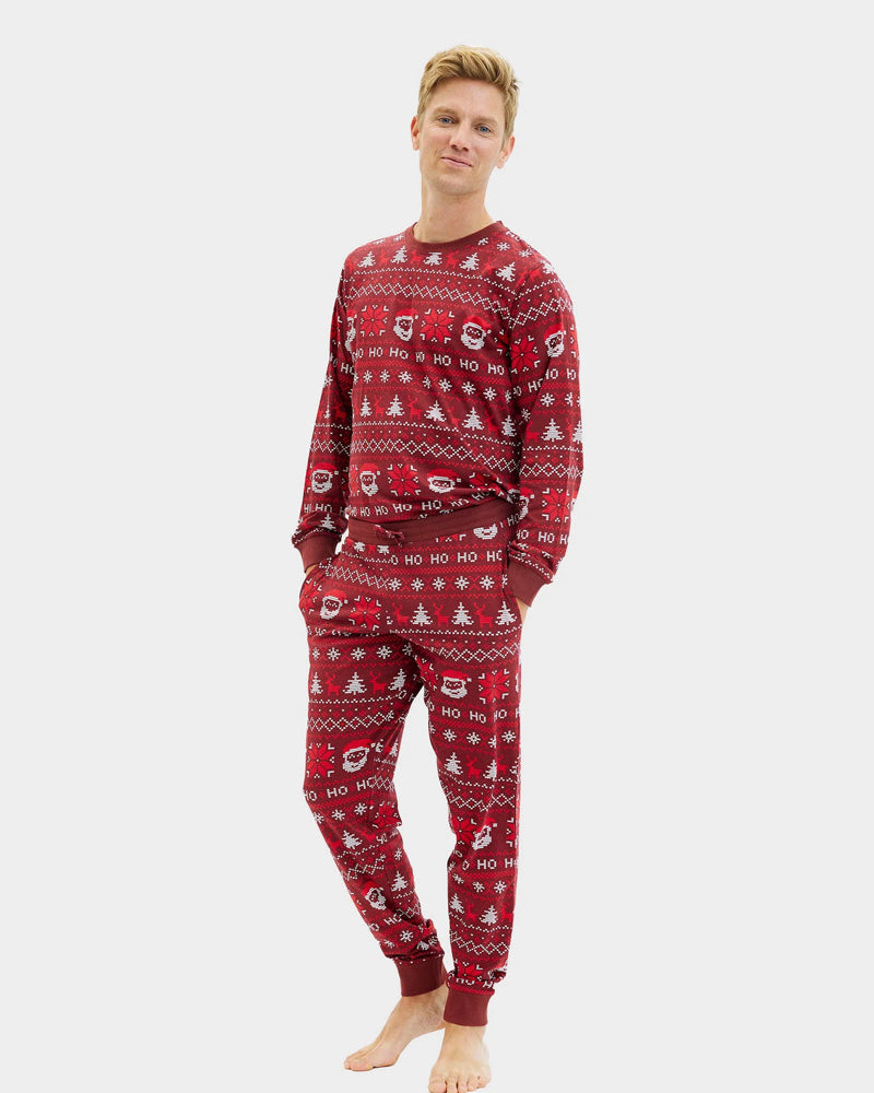 Pijama de Natal para Adultos Unisex Vermelho HoHoHo Orgânico Algodão
