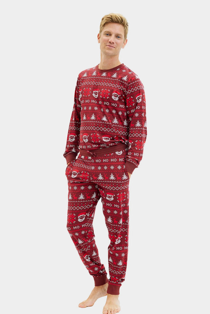 Pijama de Natal para Adultos Unisex Vermelho HoHoHo Orgânico Algodão