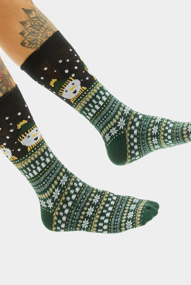 Meias de Natal Verdes com Bonecos de Neve Unisex