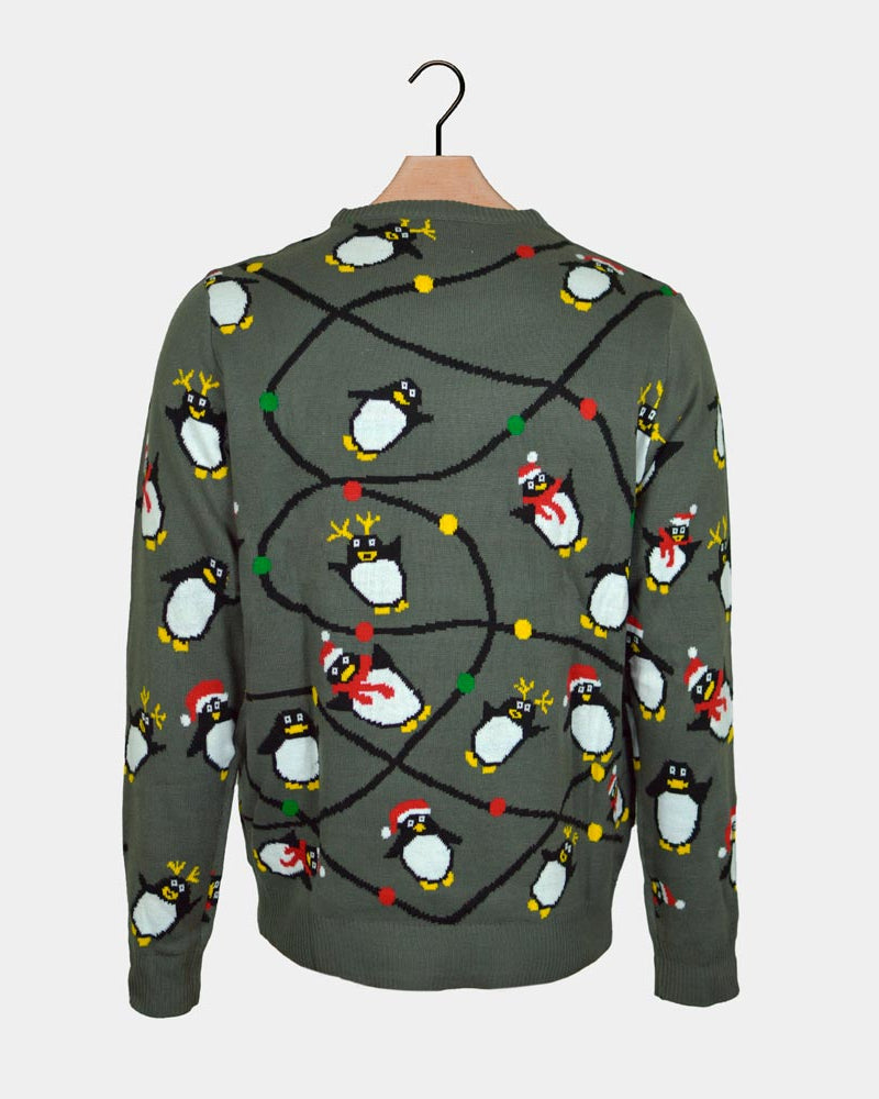 Camisola de Natal com Luzes LED para Família com Pinguins costas