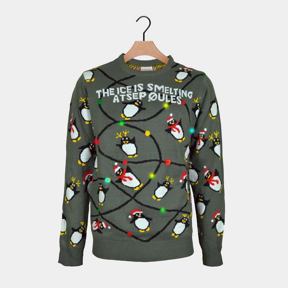 Camisola de Natal com Luzes LED com Pinguins