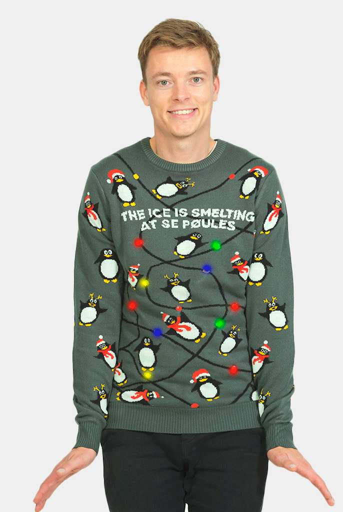 Camisola de Natal com Luzes LED para Família com Pinguins homem