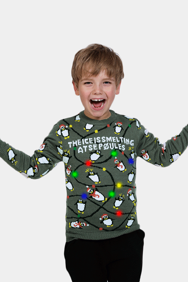 Camisola de Natal com Luzes LED para Família com Pinguins crianças