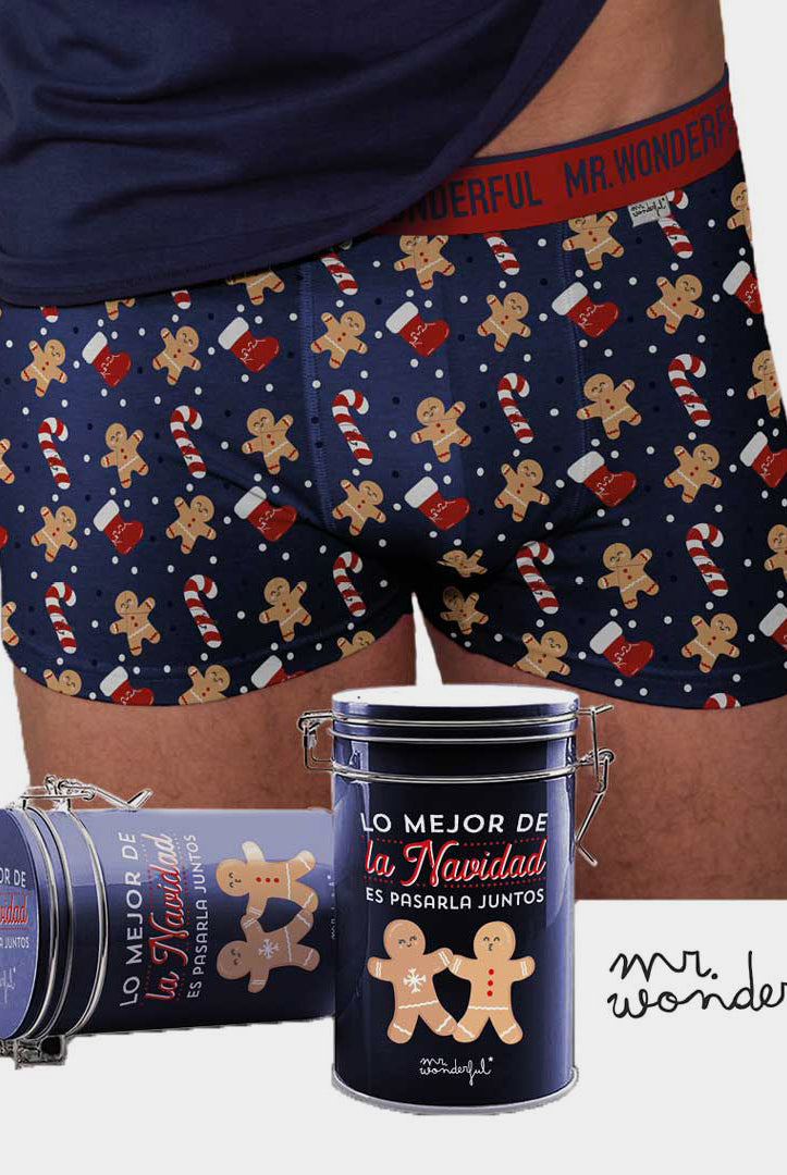 Boxer de Natal para Homem Mr Wonderful com Biscoitos e Bastões + Caixa