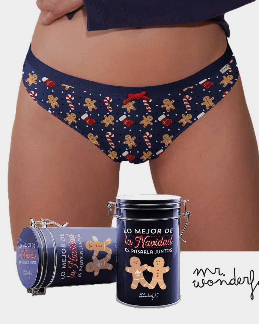 Calcinha de Natal para Mulher Mr Wonderful com Biscoitos e Bastões + Caixa