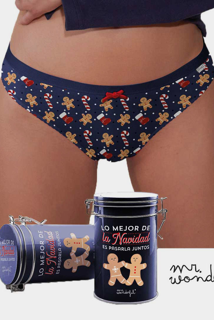 Calcinha de Natal para Mulher Mr Wonderful com Biscoitos e Bastões + Caixa