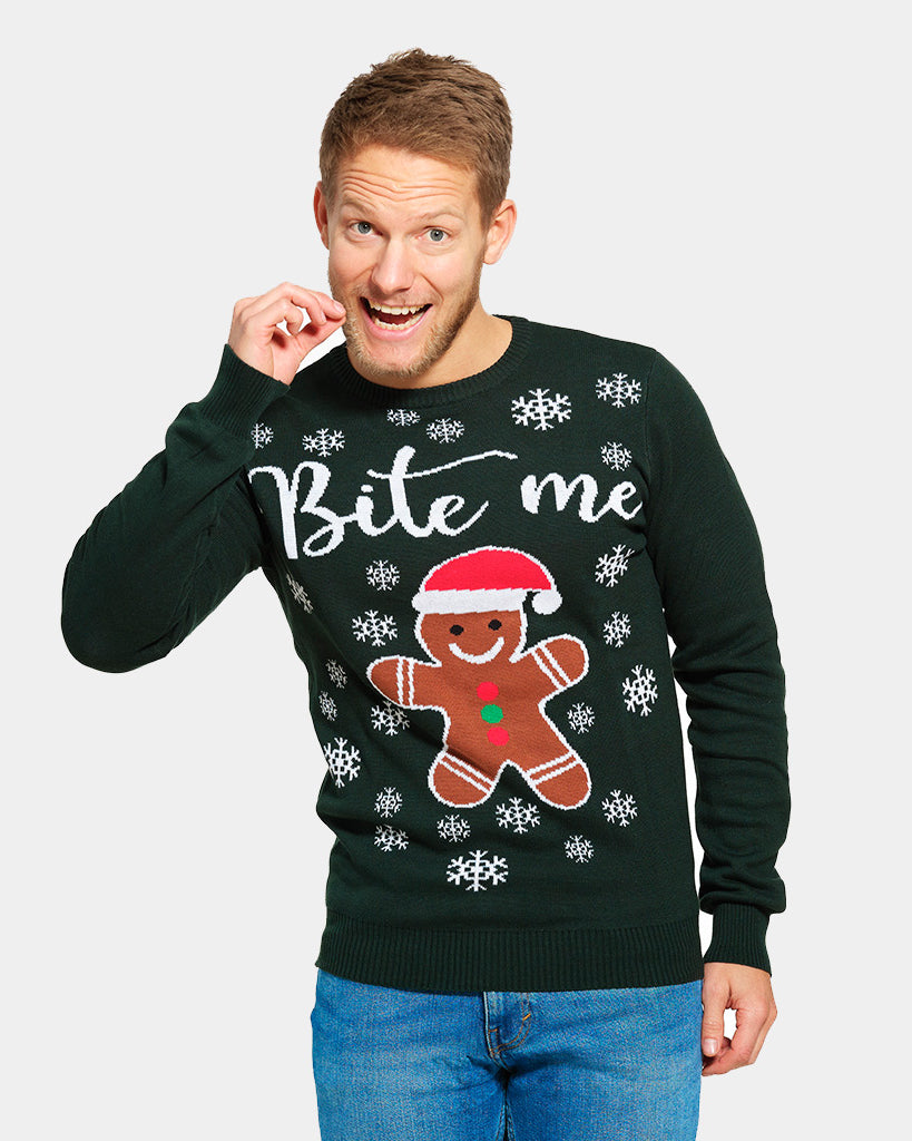 Camisola de Natal para Família Bite Me Gingerbread Homem