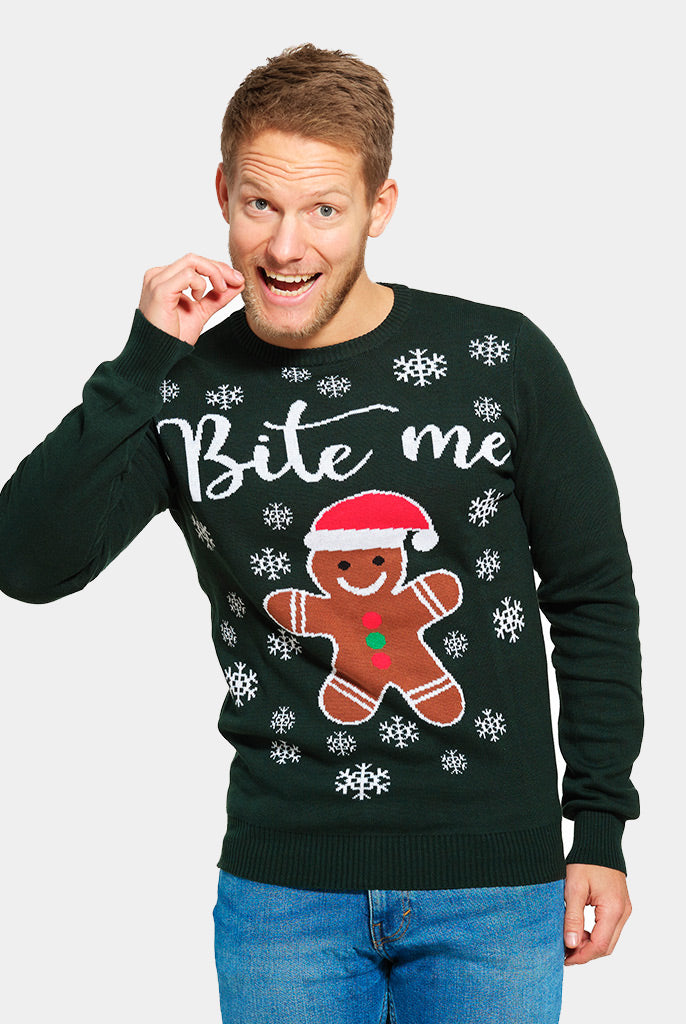 Camisola de Natal para Família Bite Me Gingerbread Homem
