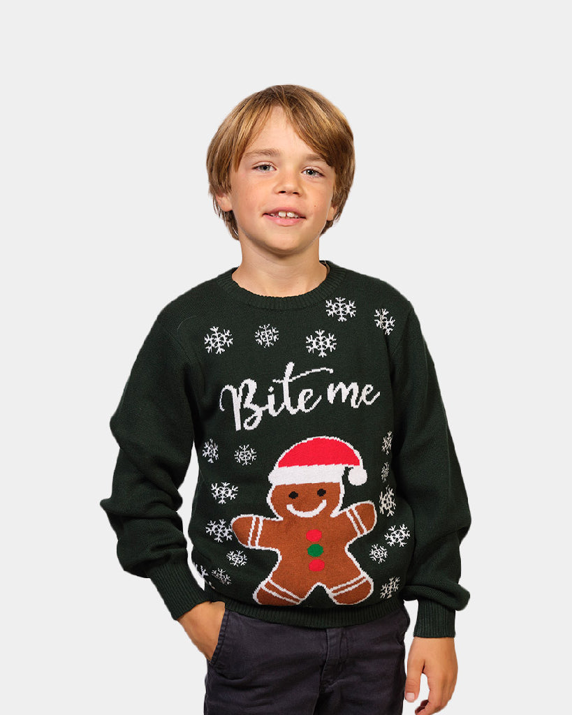 Camisola de Natal para Família Bite Me Gingerbread Menino