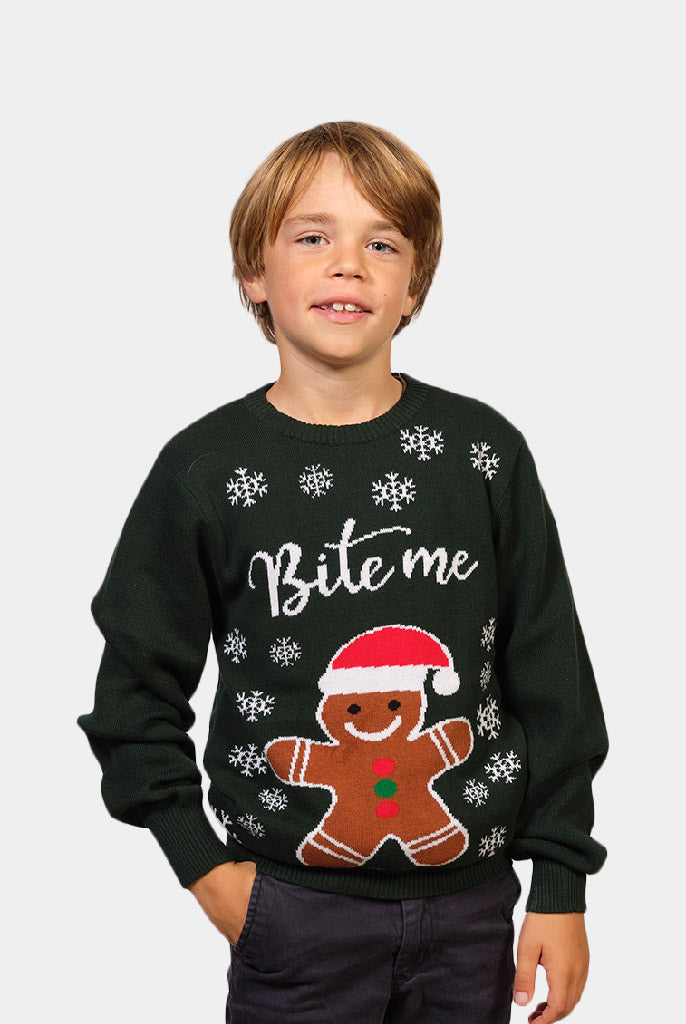 Camisola de Natal para Família Bite Me Gingerbread Menino