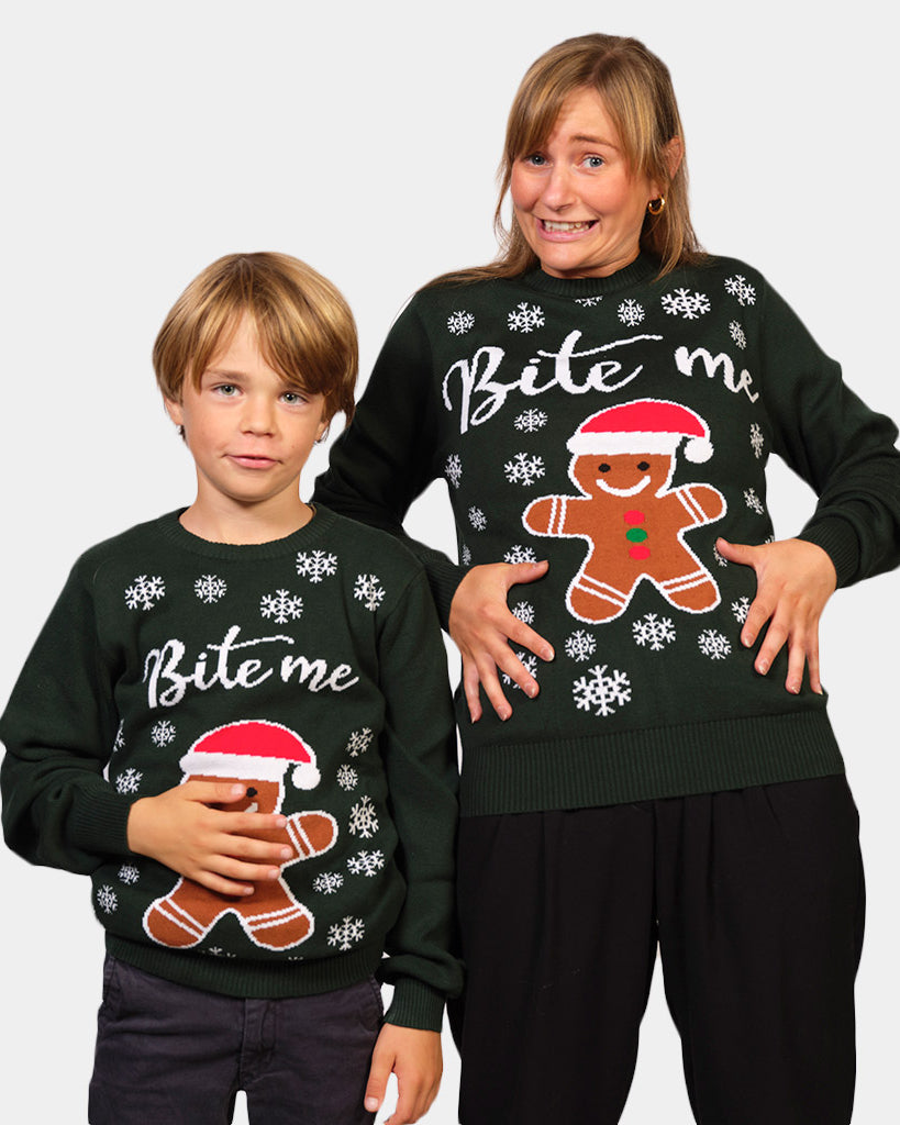 Camisola de Natal para Família Bite Me Gingerbread Mulher e Menino