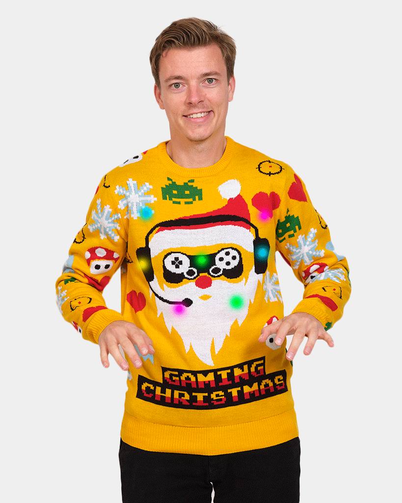 Camisola de Natal com Luzes LED para Família Pai Natal Gamer Homem