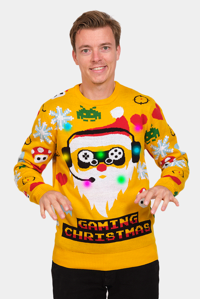 Camisola de Natal com Luzes LED para Família Pai Natal Gamer Homem