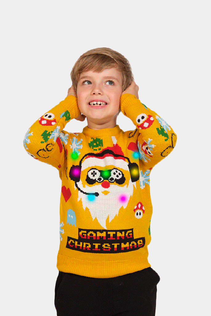Camisola de Natal com Luzes LED para Família Pai Natal Gamer Menino