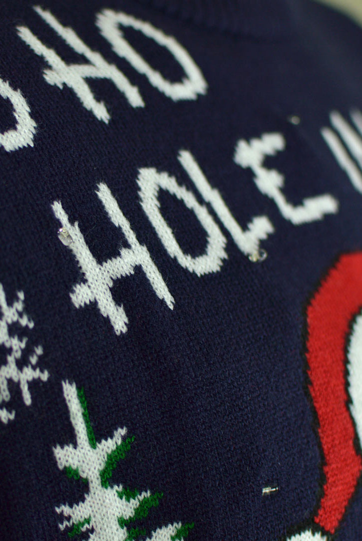 Camisola de Natal com Luzes LED Pai Natal jogando Golfe Detalhe Neve