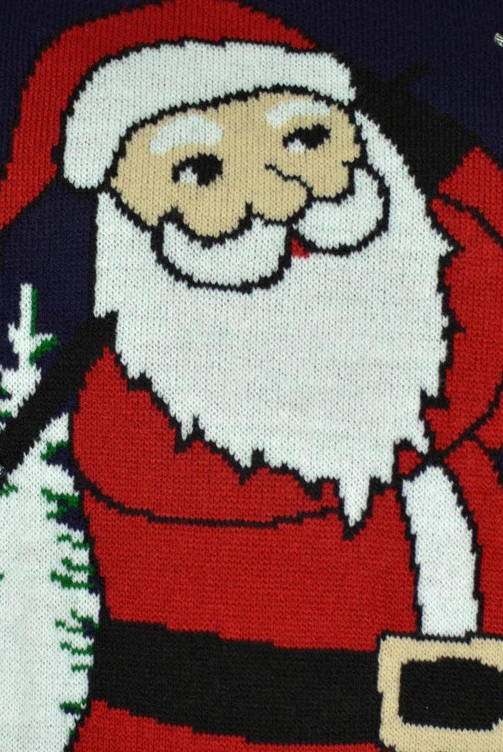 Camisola de Natal com Luzes LED Pai Natal jogando Golfe Detalhe