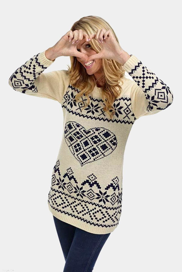 Camisola de Natal para Mulheres Vestido Bege Coração