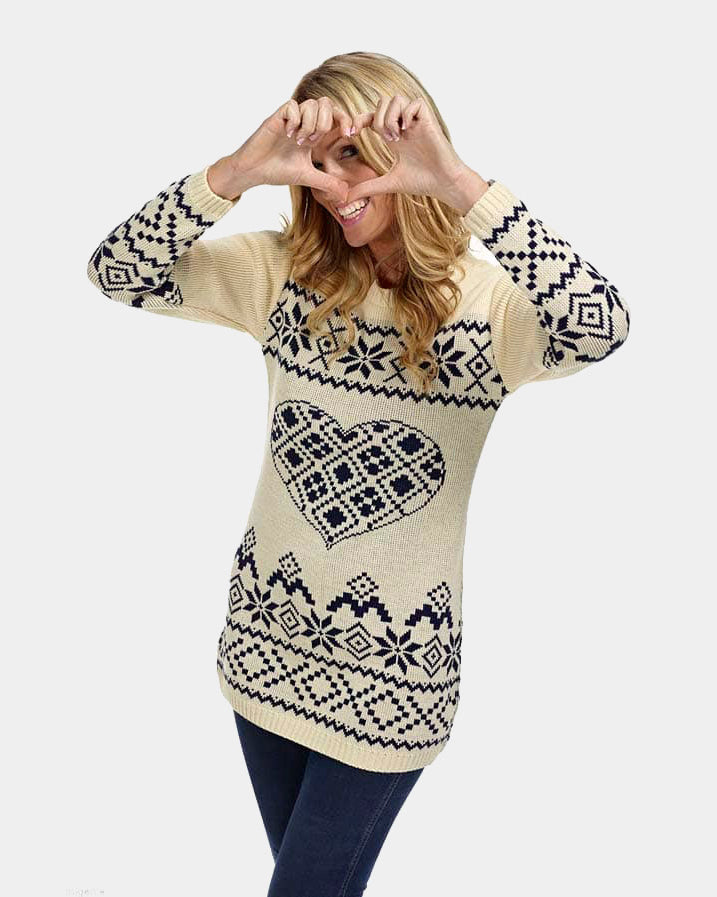 Camisola de Natal para Mulheres Vestido Bege Coração