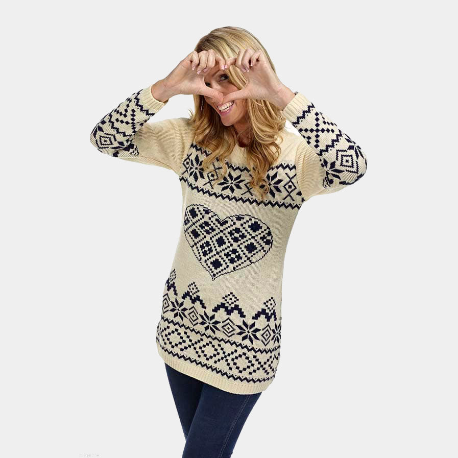 Camisola de Natal para Mulheres Vestido Bege Coração