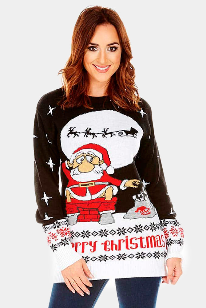 Camisola de Natal Pai Natal Descarregando Mulher