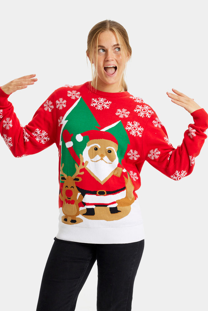 Camisola de Natal Pai Natal e Rena Cumprimentando mulher