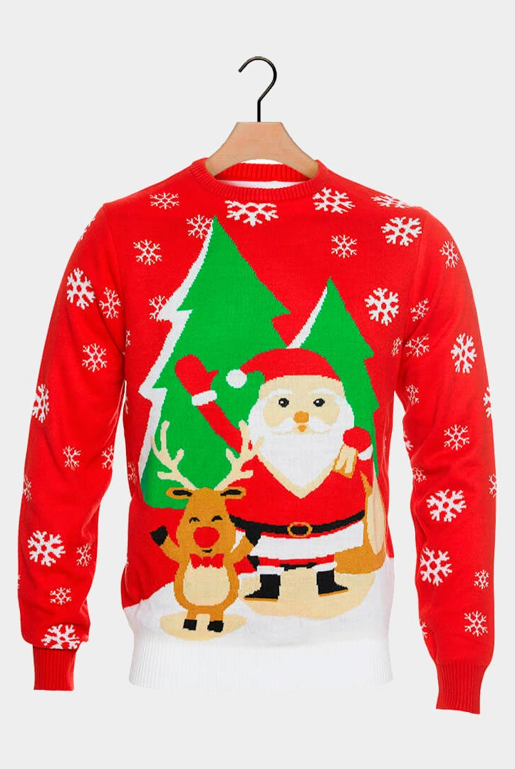 Camisola de Natal Pai Natal e Rena Cumprimentando