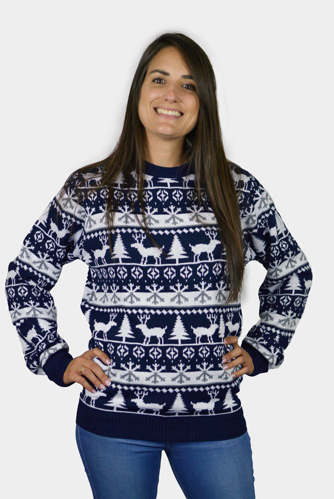 Camisola de Natal para Família com Pinheiros, Renas e Neve Mulher