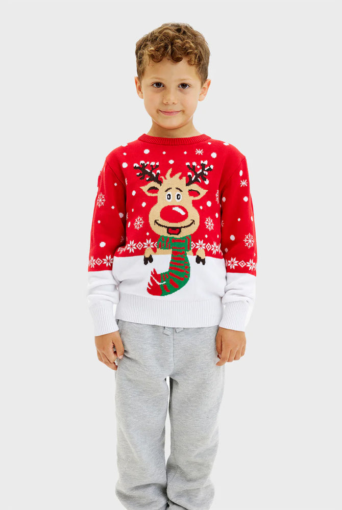 Camisola de Natal para Família Rena com Cachecol Menino e Menina