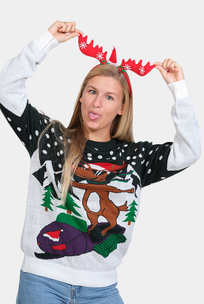 Camisola de Natal para Família Rena com Moto de Neve Mulher