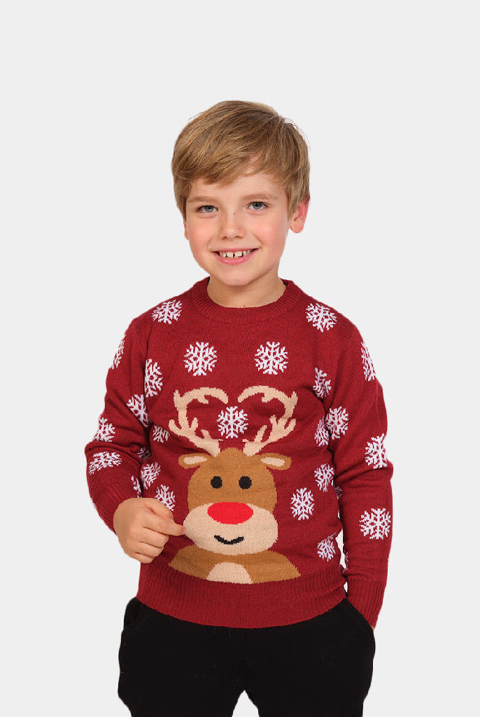 Camisola de Natal para Famíilia Rena Rudolph Vermelha Menino
