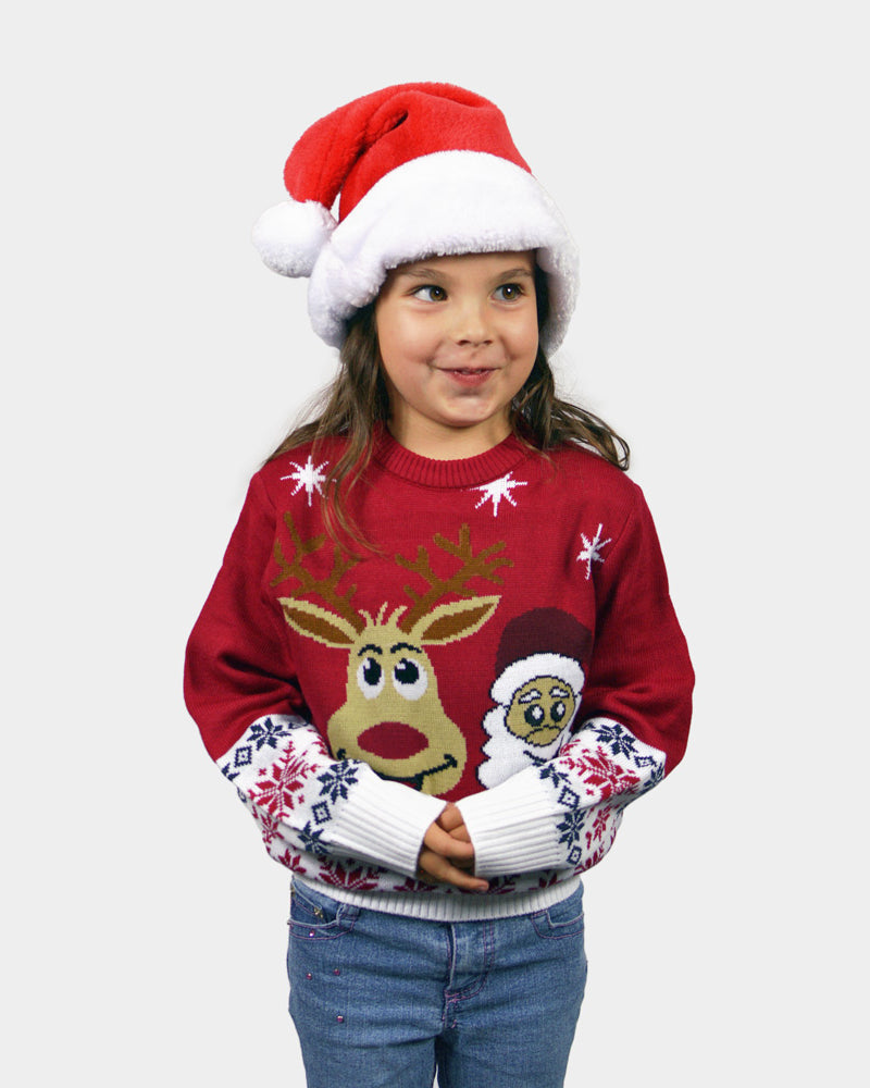 Camisola de Natal para Menina com Rena e Pai Natal Sorridentes