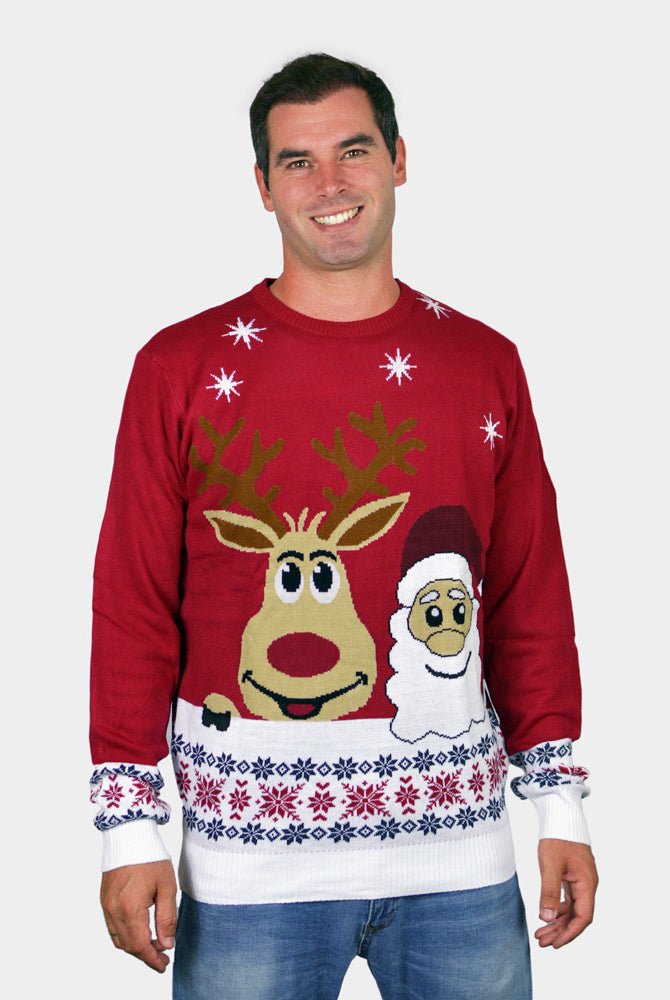Camisola de Natal para Família com Rena e Pai Natal Sorridentes Homem