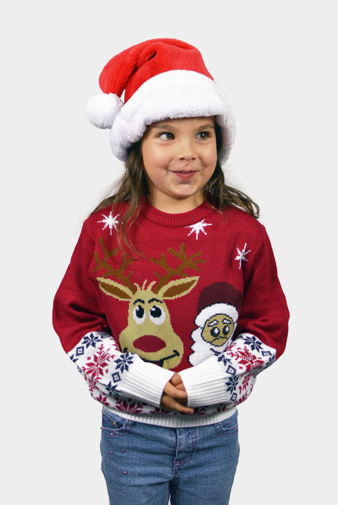 Camisola de Natal para Família com Rena e Pai Natal Sorridentes Menina