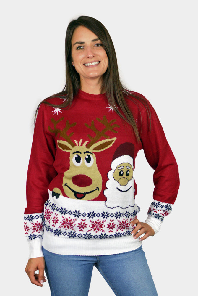 Camisola de Natal para Família com Rena e Pai Natal Sorridentes Mulher