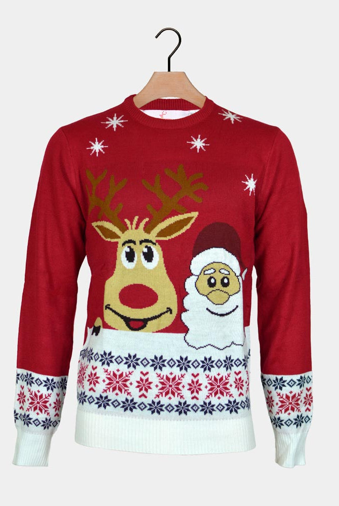 Camisola de Natal para Família com Rena e Pai Natal Sorridentes