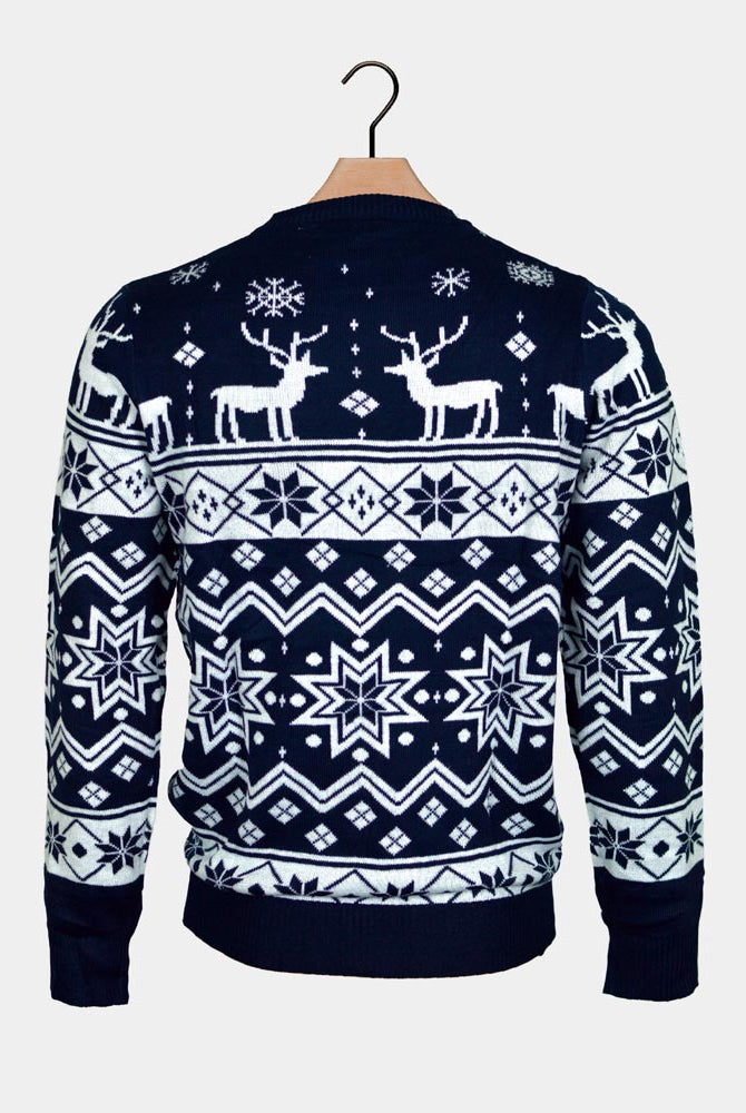 Camisola de Natal para Família com Renas e Estrelas Azul Nordic costas