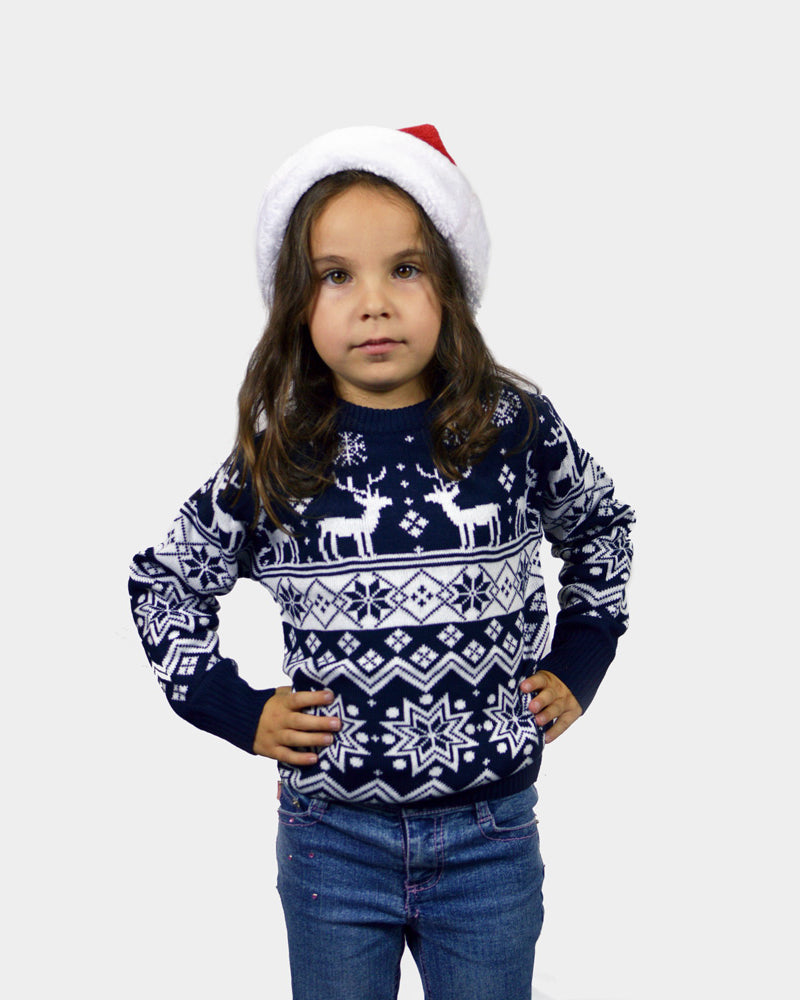 Camisola de Natal para Menina com Renas e Estrelas Azul Nordic