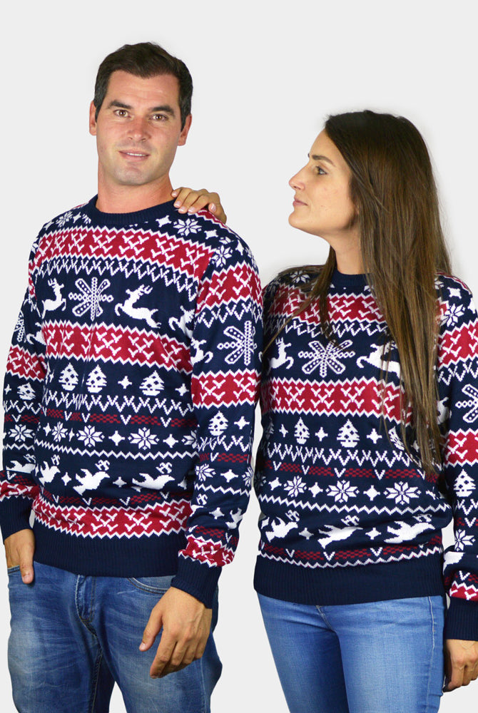 Camisola de Natal para Família com Renas e Motivos Natalinos Casal