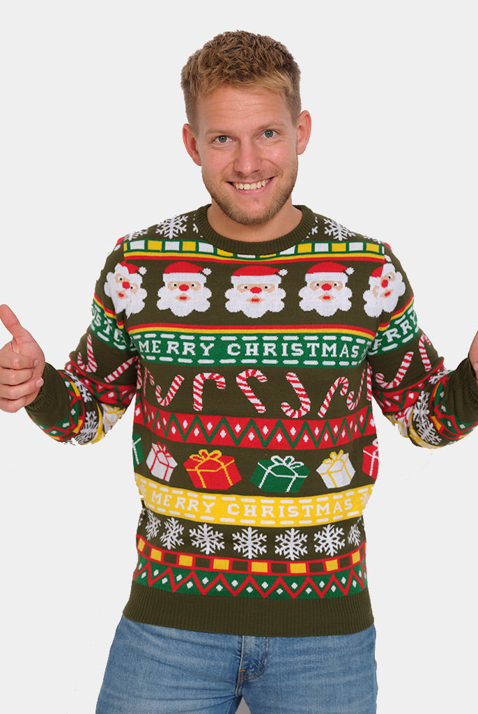 Camisola de Natal para Família Verde Pai Natal e Presentes Homem