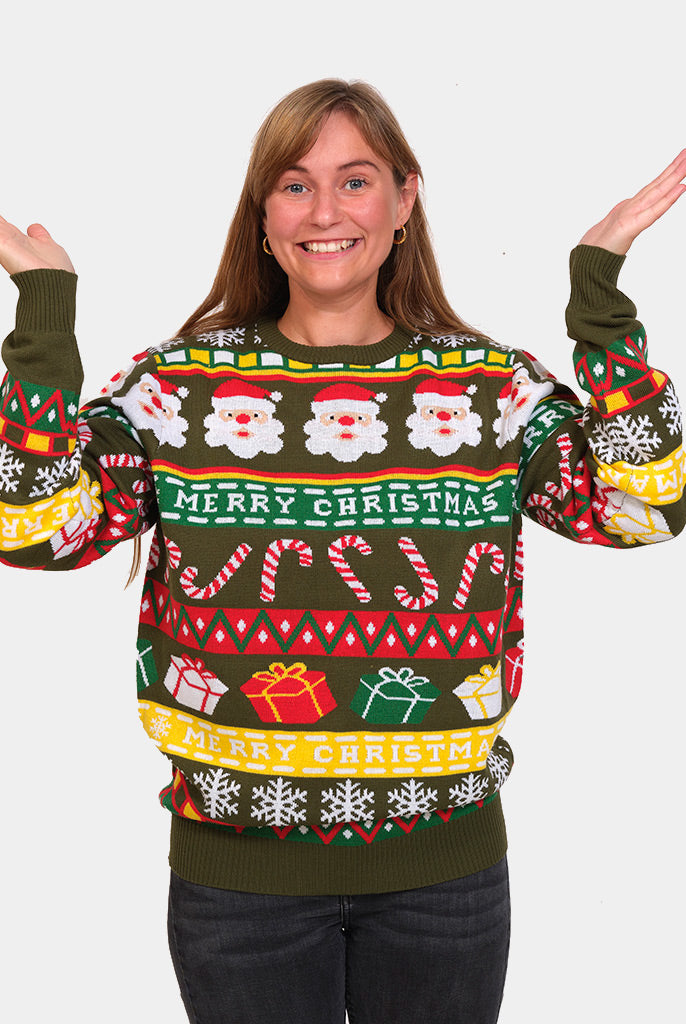 Camisola de Natal para Família Verde Pai Natal e Presentes Mulher