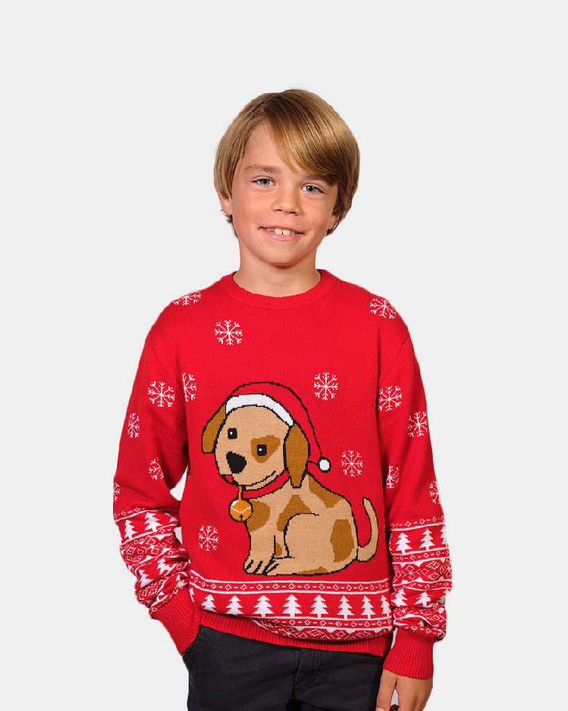 Camisola de Natal para Família Vermelha com Cachorrinho Menino