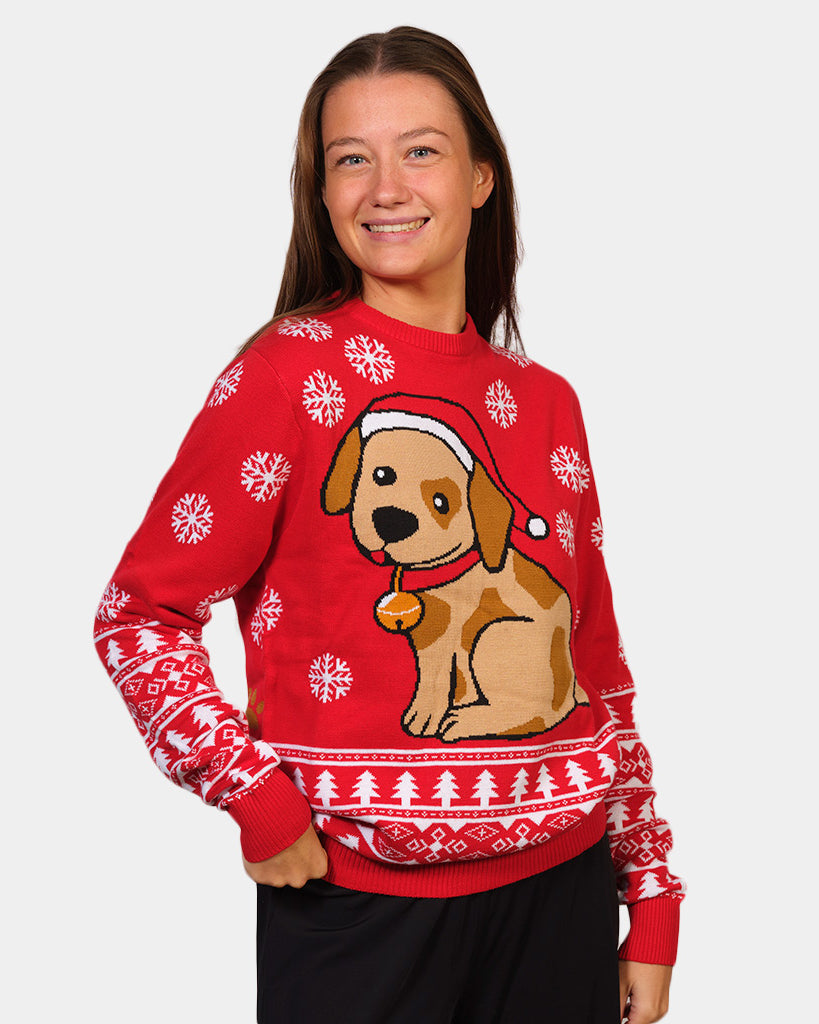 Camisola de Natal para Família Vermelha com Cachorrinho Mulher