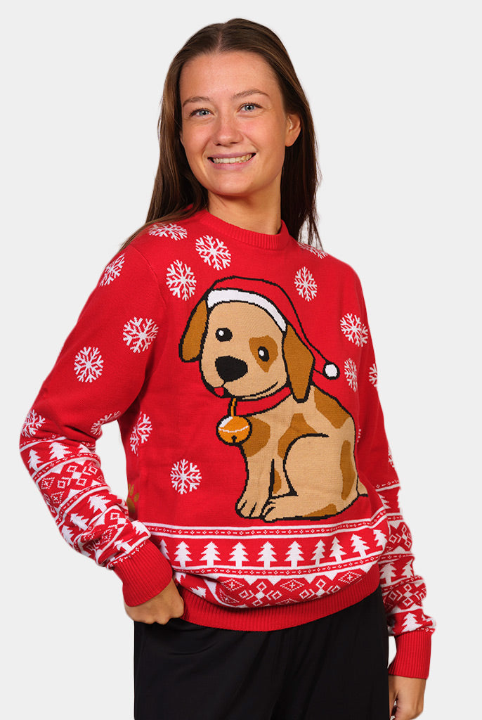 Camisola de Natal para Família Vermelha com Cachorrinho Mulher
