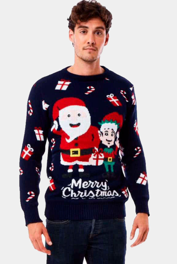 Camisola de Natal com Elfo e Pai Natal Homem