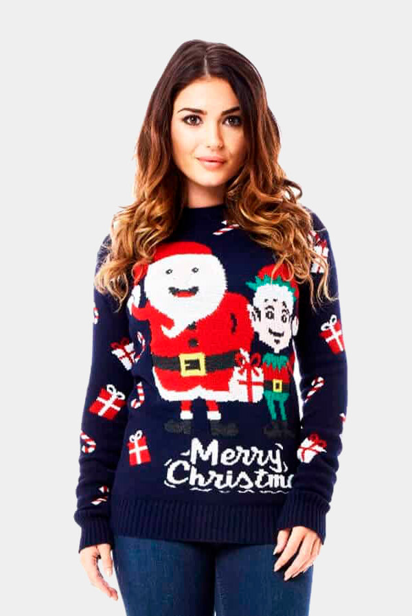 Camisola de Natal com Elfo e Pai Natal Mulher