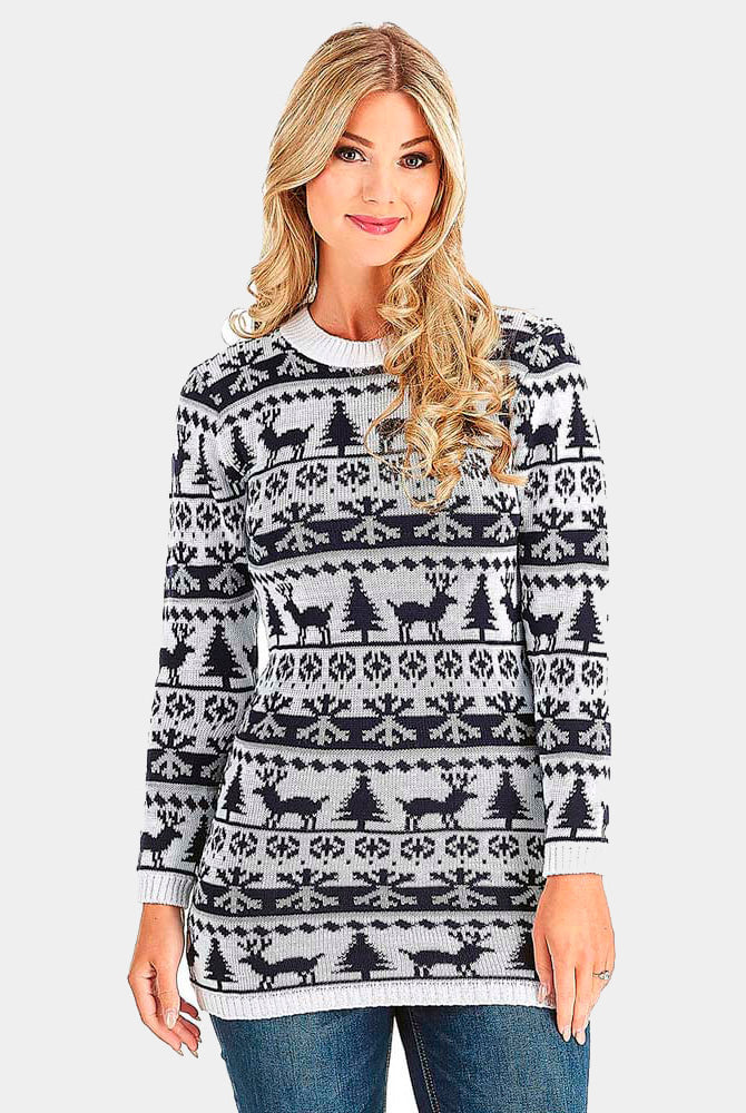 Camisola de Natal Mulheres Vestido Renas, Árveroes e Neve